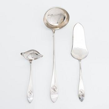 Serveringsbestick, 3 st, och supkopp, silver, Warszawa, Polen 1931-63 och 1920-31.