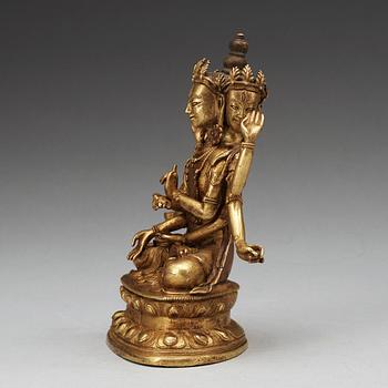A Sino-Tibetan bronze figure of Ushnishaijaya, with Qianlong mark, late Qing dynasty.