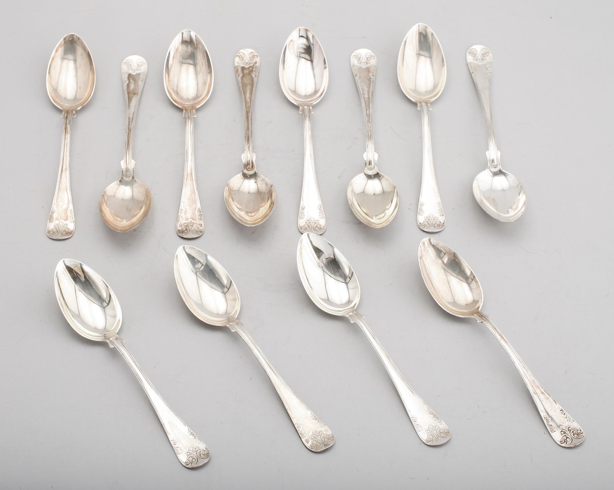 MATSKEDAR, 12 st, silver, GAB, Stockholm 1907/1908. Tot vikt ca 726 g.