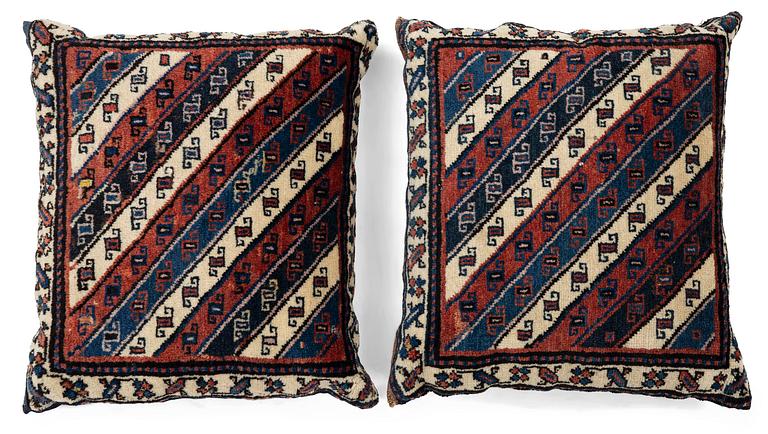 a pair of bags/cushions, Gendje, South Caucasus, c. 50 x 58 cm.