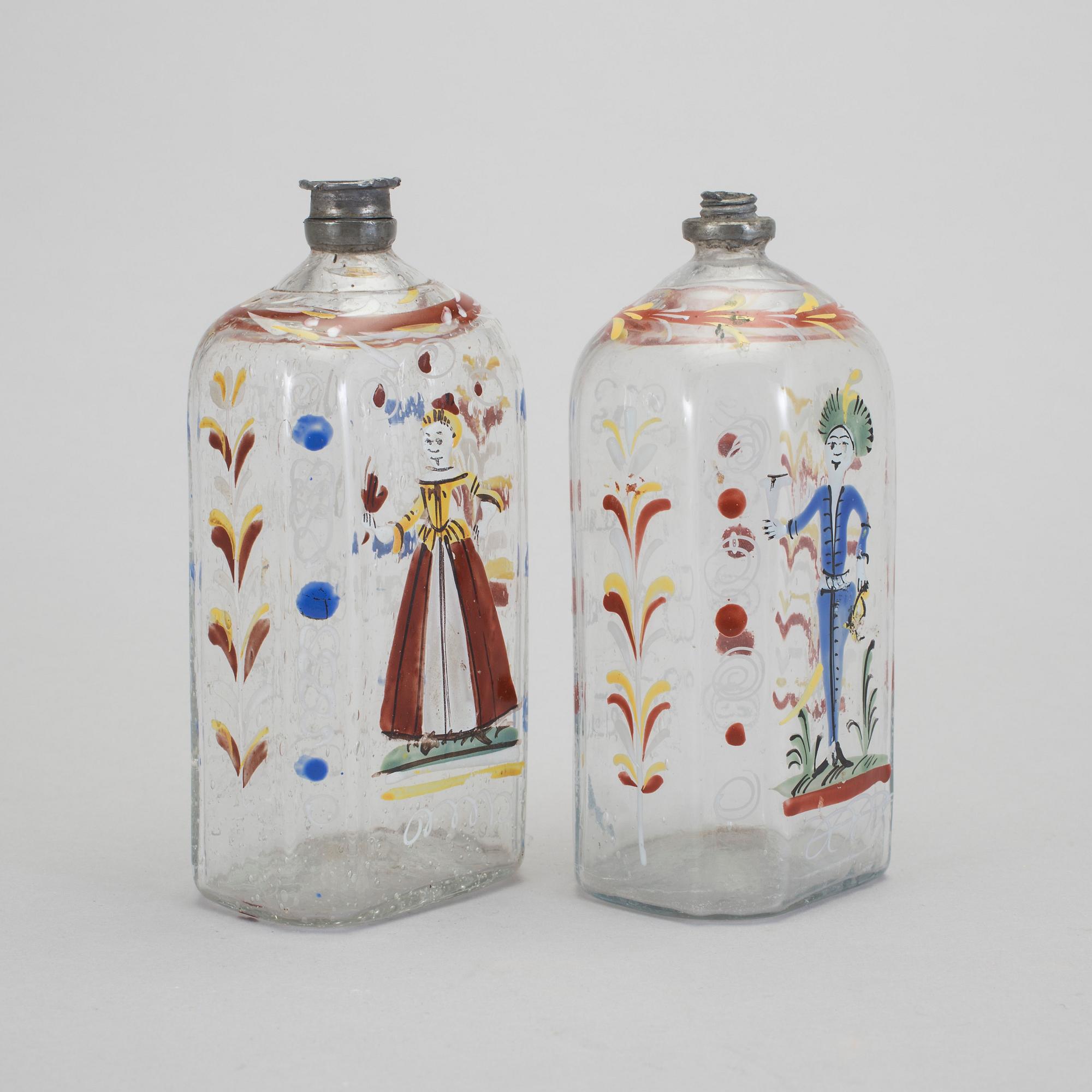 FLASKOR, glas, 2 st, Tyskland 1700-tal.