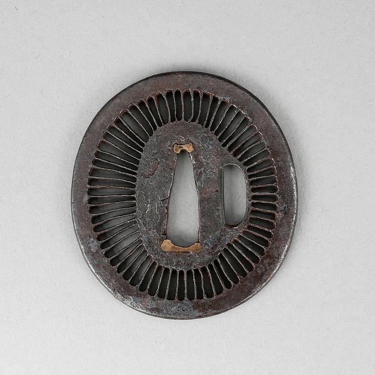 TSUBA, järn, Saotomeskolan, Japan, 1600/1700-tal.