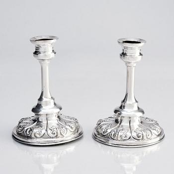 A pair of Swedish 19th century silver candlesticks, undistinct mark, possibly Olof Pehr Hallberg, Norrköping (1832-1862).