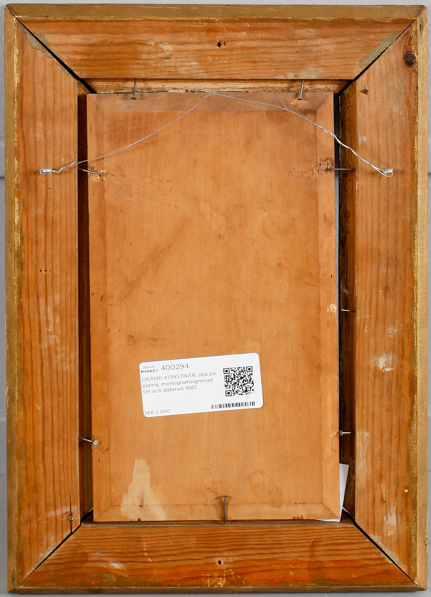 OKÄND KONSTNÄR, olja på pannå, monogramsignerad SH och daterad 1887.