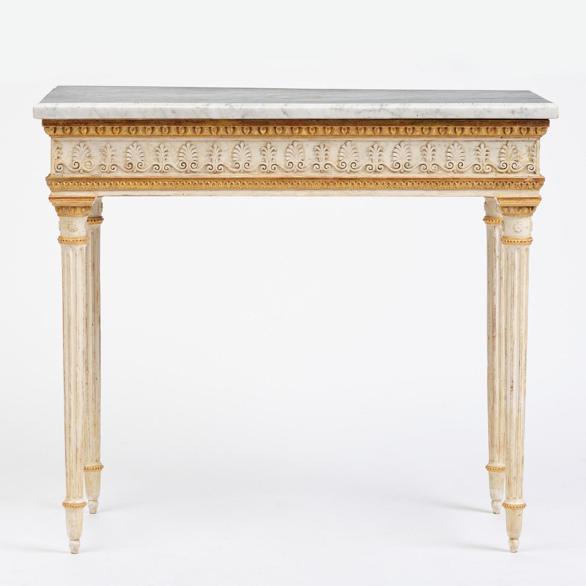Konsolbord, tillskrivet Jean Baptiste Masreliez (formgivare och ornamentbildhuggare i Stockholm), Sengustavianskt.