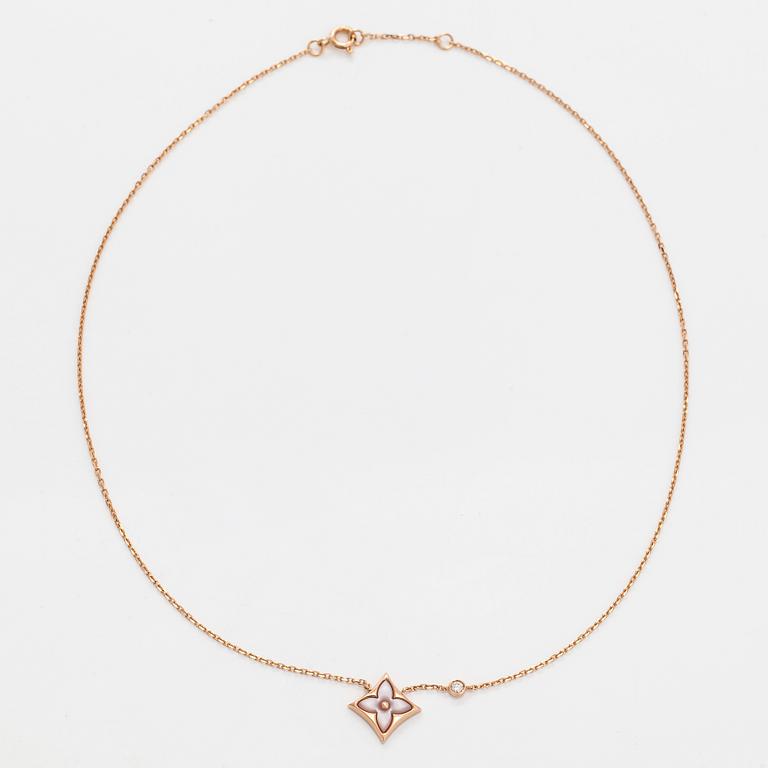 Louis Vuitton, an 18K rose gold "Color Blossom BB Star" necklace with pink mother-of-pearl and a brilliant-cut diamond.