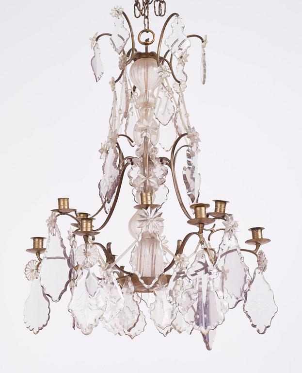 A Swedish Rococo ten-light chandelier, 18th century.