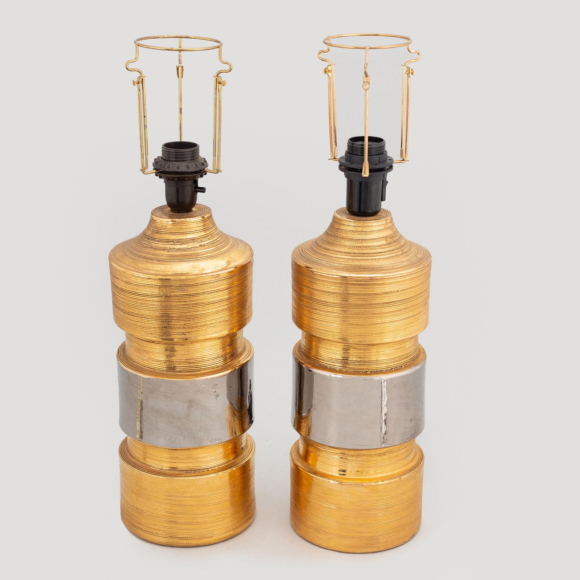 A pair of gold-foliated stoneware table lamps by Bitossi for Bergboms, 1960's/60's.