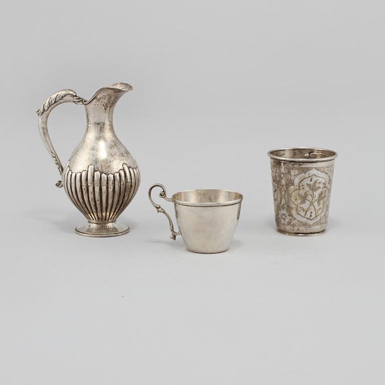 PARTI SILVER, 3 delar, låghaltigt, 1800/1900-tal. Vikt 425 g.