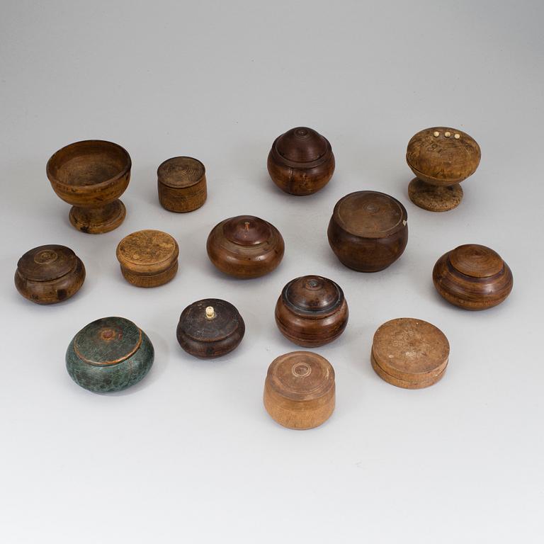 FOURTEN WOODEN BOXES, 18th/19th century.