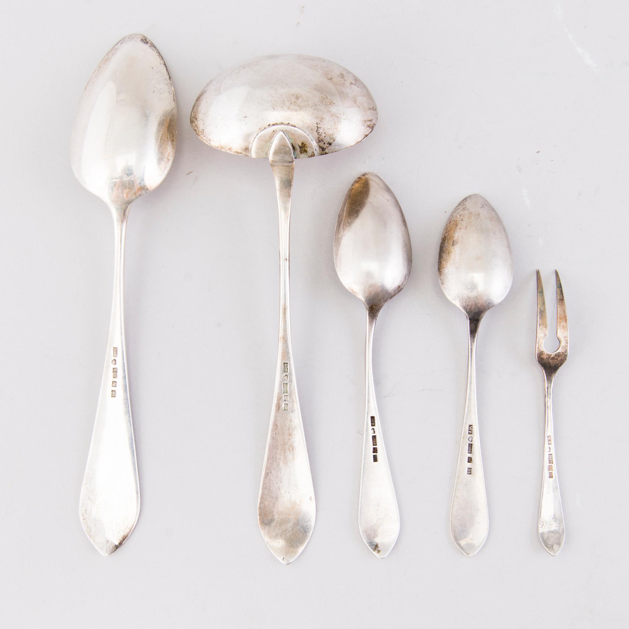 A 21-piece set of Finnish silver cutlery by Wilhelm Pettersson, Turku 1908-15.