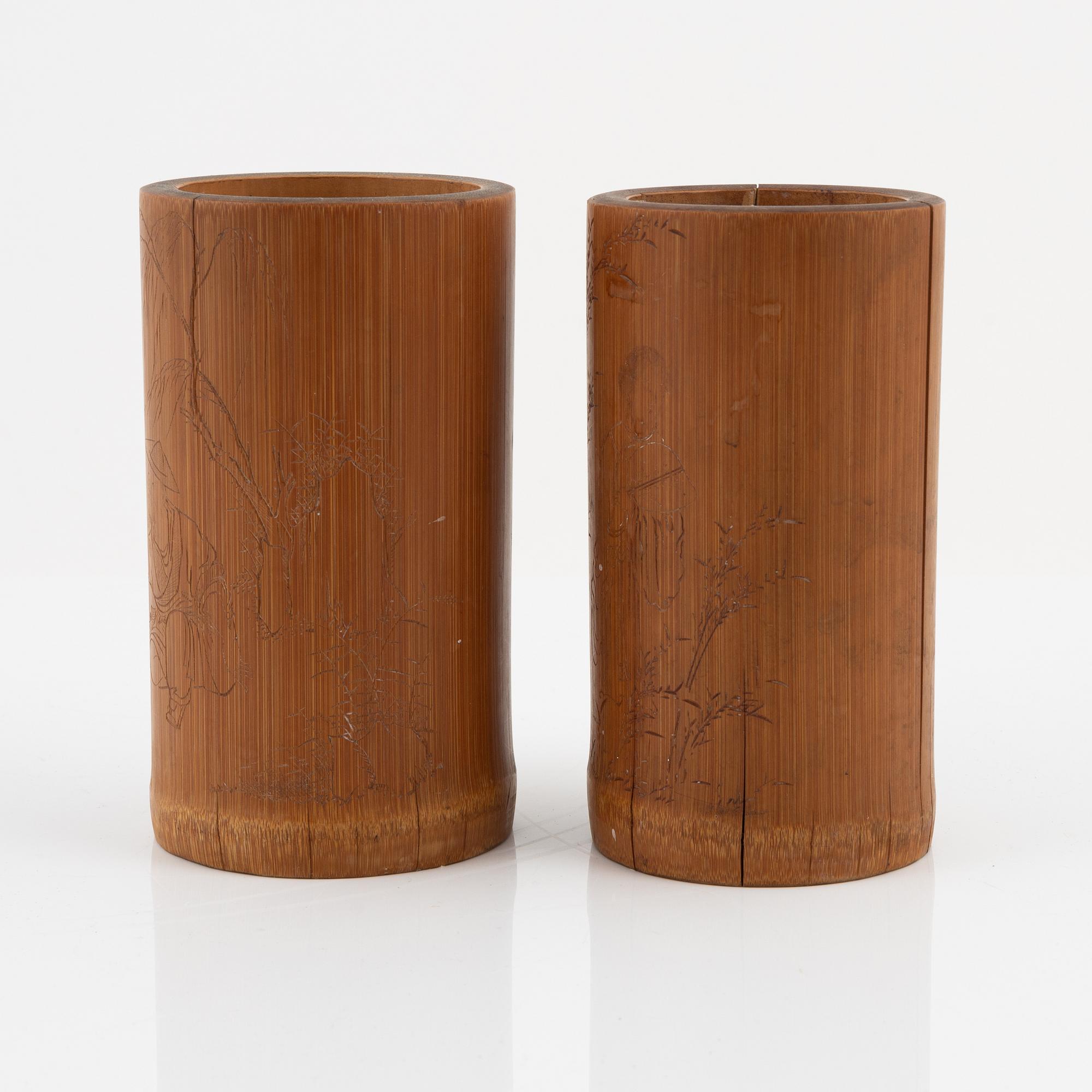 Penselställ, två stycken, bambu. Japan, 1900-tal.