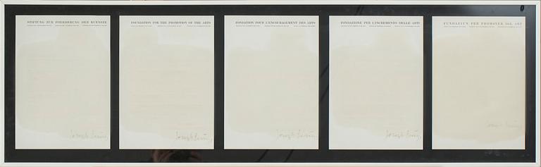 JOSEPH BEUYS, 5 st fettavtryck, medföljande certifikat signerad, numrerad 89/125 och daterad- 1973.