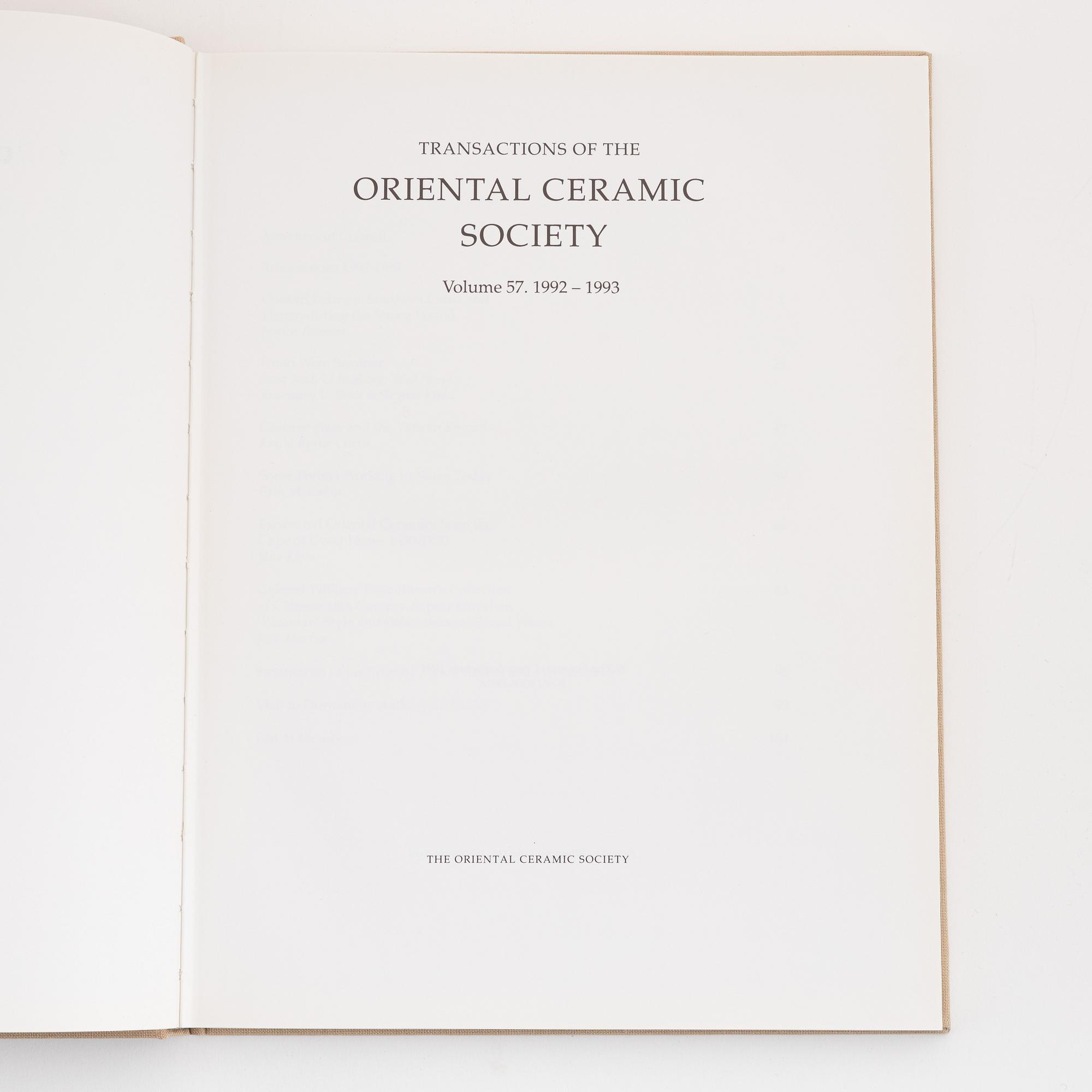 Transactions of the Oriental Ceramics Society, London. 20 volumes.