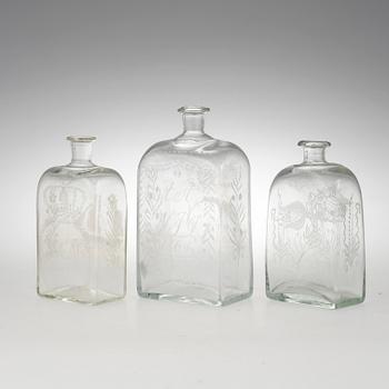 SNAPSFLASKOR 3 st, Glas, 1800-tal.