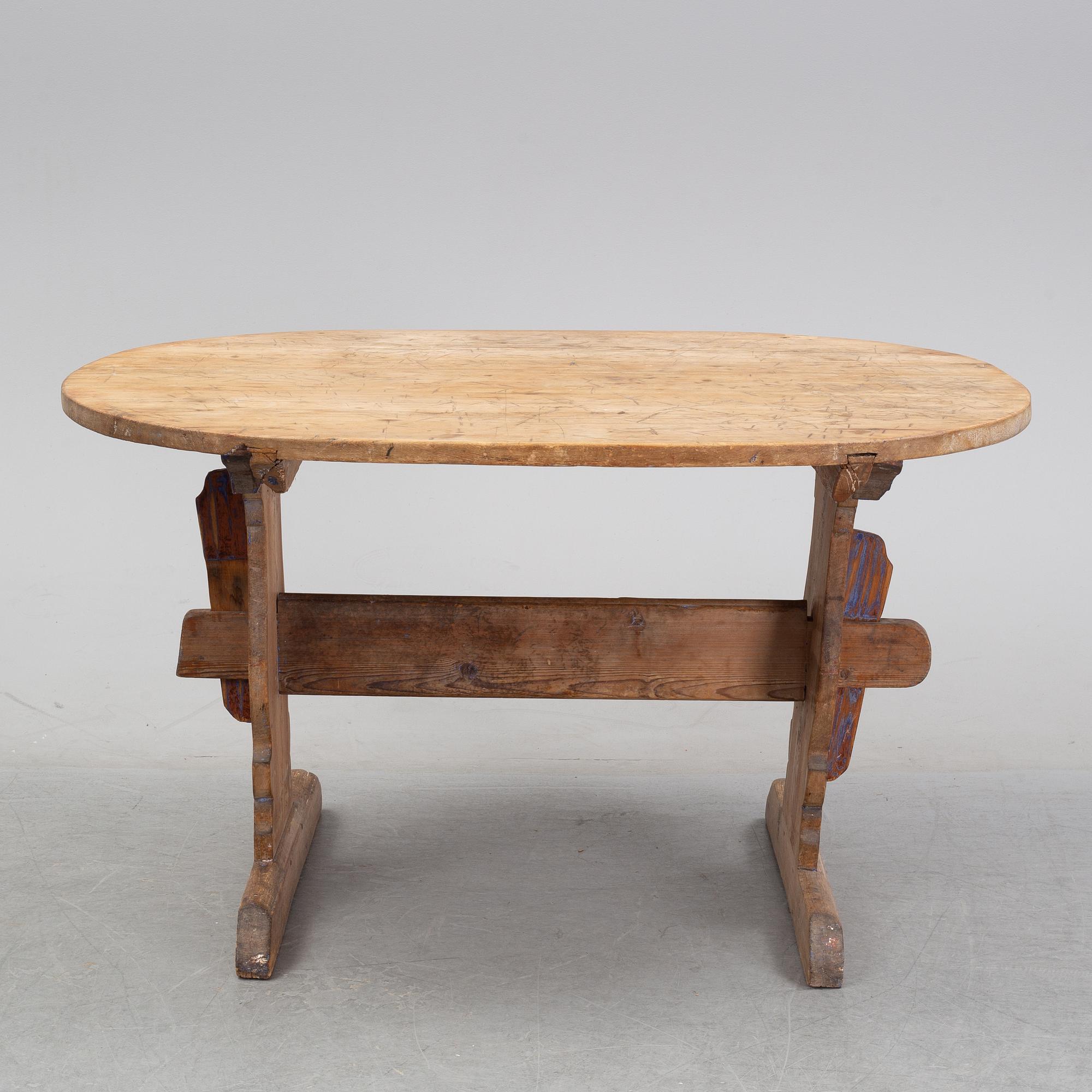 A swedish pine trestle table 18/19th century.