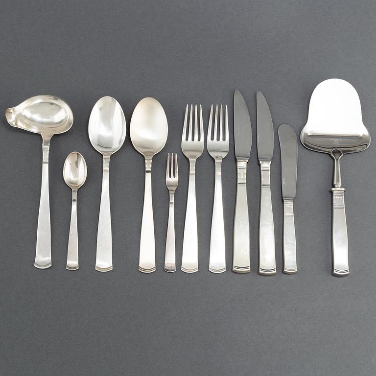 JACOB ÄNGMAN, besticksevis, 73 delar, silver, "Rosenholm". GAB, 1969-89.