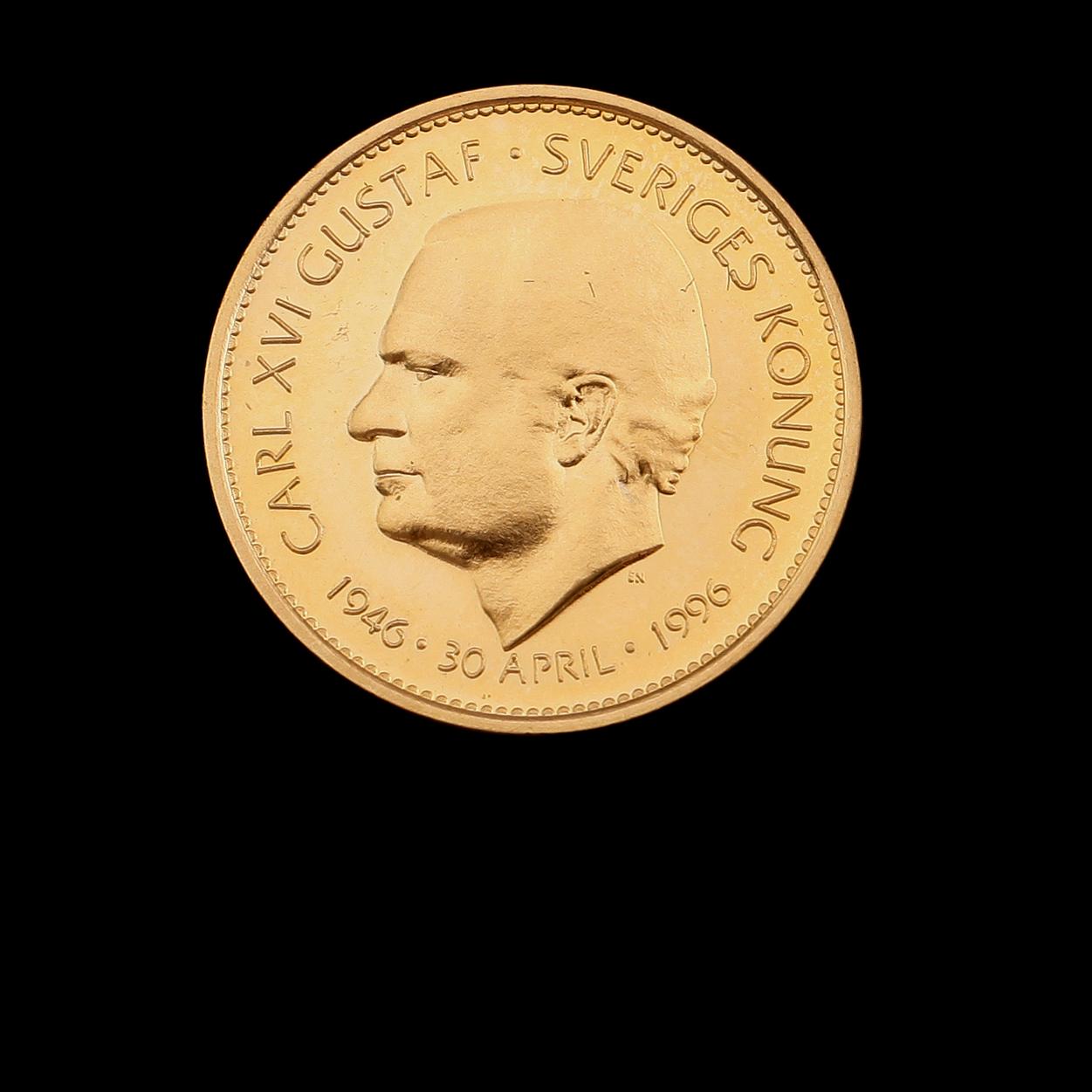 GULDMYNT, 1000 kronor, Carl XVI Gustaf, 1996. Vikt ca 5 gram.