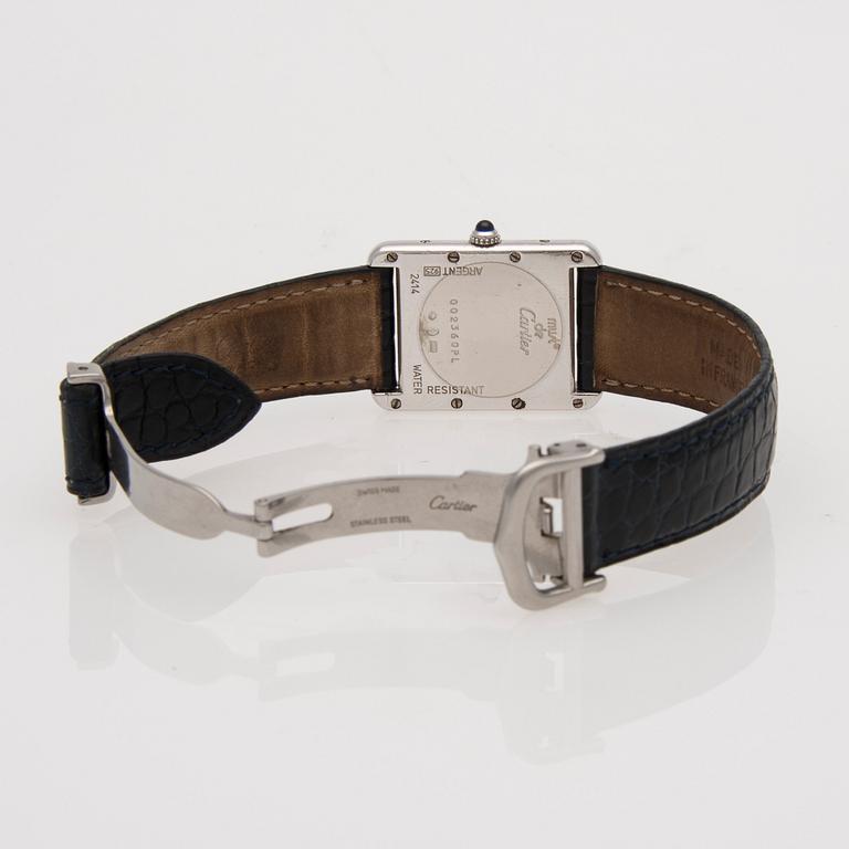 ARMBANDSUR, herr, Must de Cartier, sterling silver, läderarmband.