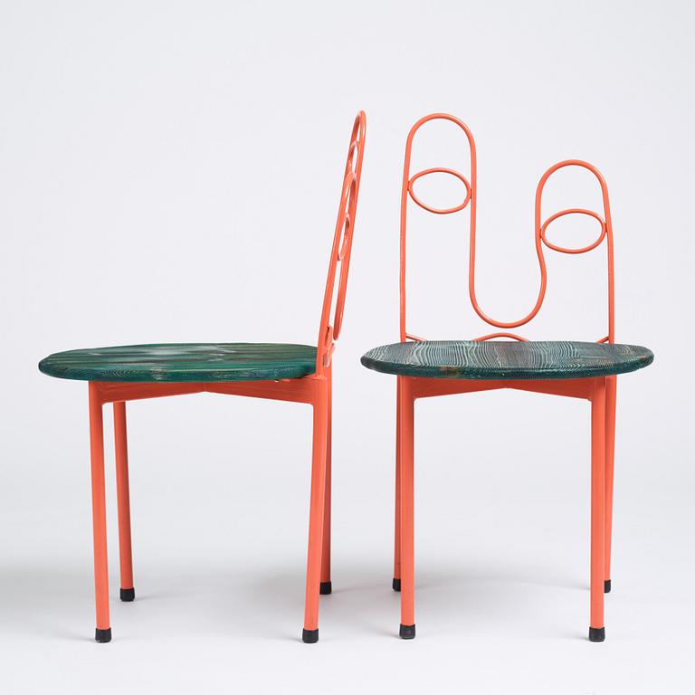 Fredrik Paulsen, Kristoffer Sundin and Simon Klenell, 4 chairs, made exclusively for the restaurant Omnipollo in Gothenburg Sweden, 2018.