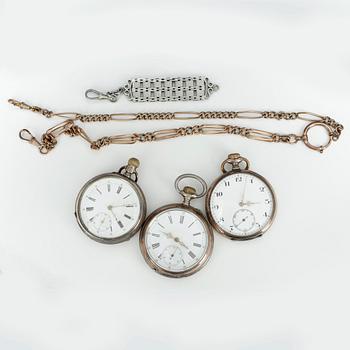 FICKUR, 3 st, låghaltigt silver 800, omkring 1900. Total vikt ca 263g.