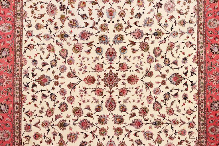An old Tabriz carpet, part silk, 60 raj, c. 253 x 250 cm.
