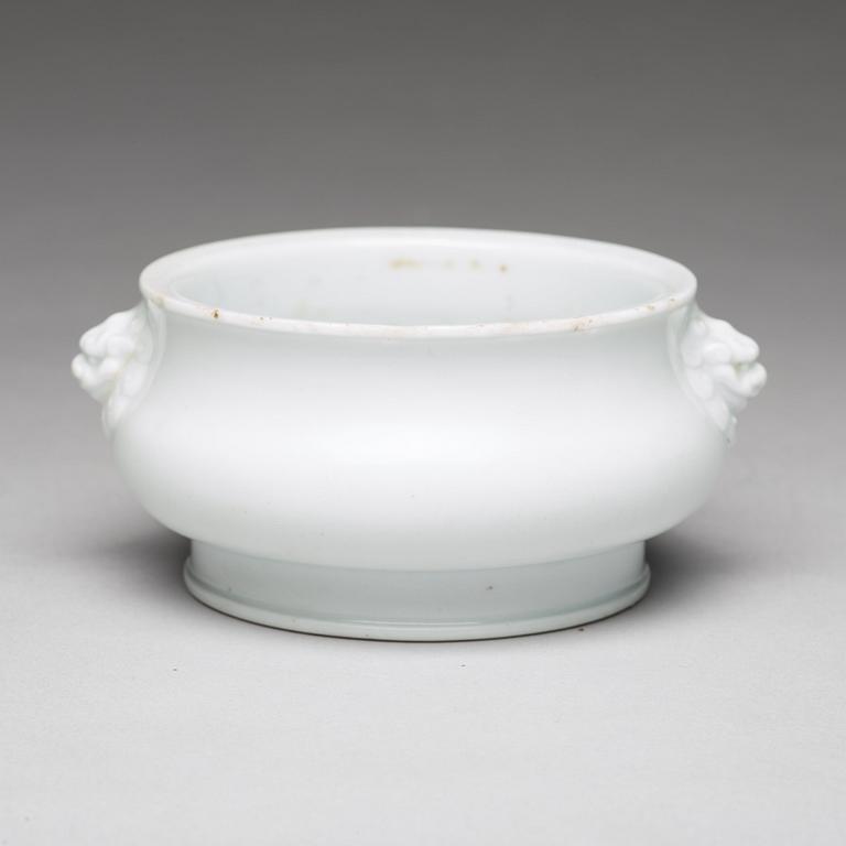 A blanc de chine censer, probably late Ming dynasty.