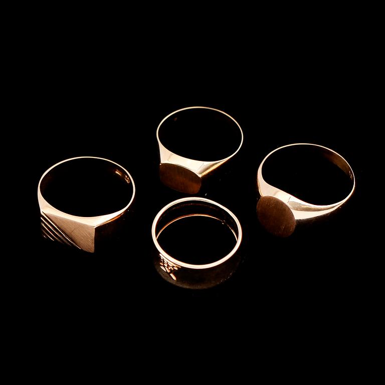 RINGAR, 4 st, 18 k guld. Vikt ca 10 gram.