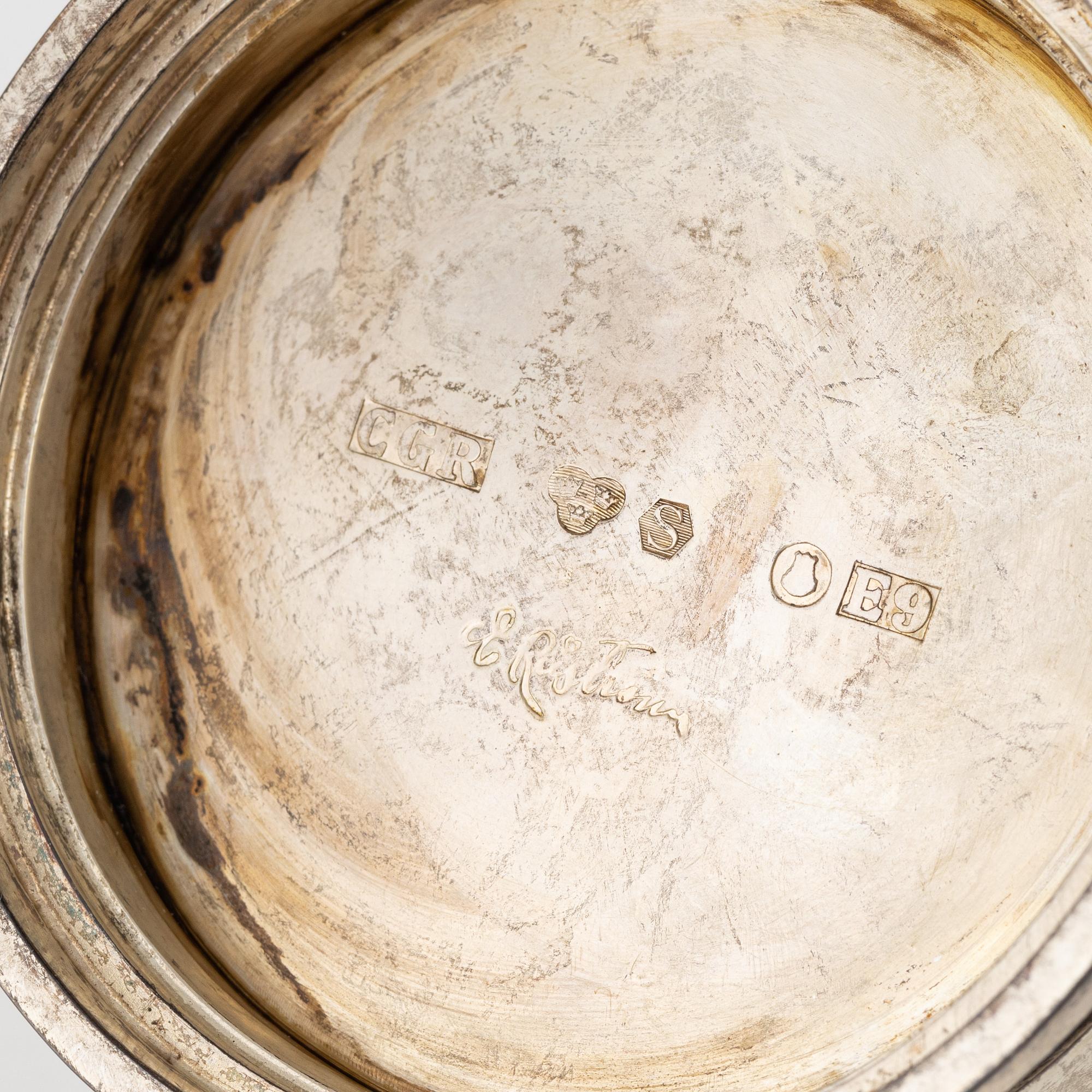 Silverföremål, 9 delar, bland annat Eric Råström, Råströms Silver- O Nysilverfabrik, Stockholm, 1955.