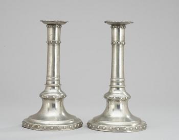 A pair of Swedish pewter candlesticks. Makers mark by Martin Moberg, Jönköping (1777-1785).