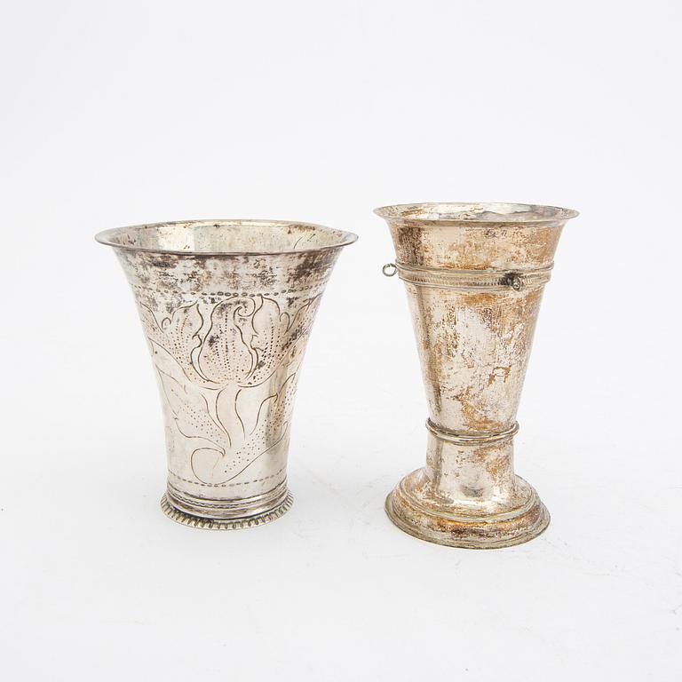 Pokaler 3 st samt skrammelbägare silver Sverige 17/1800-tal.