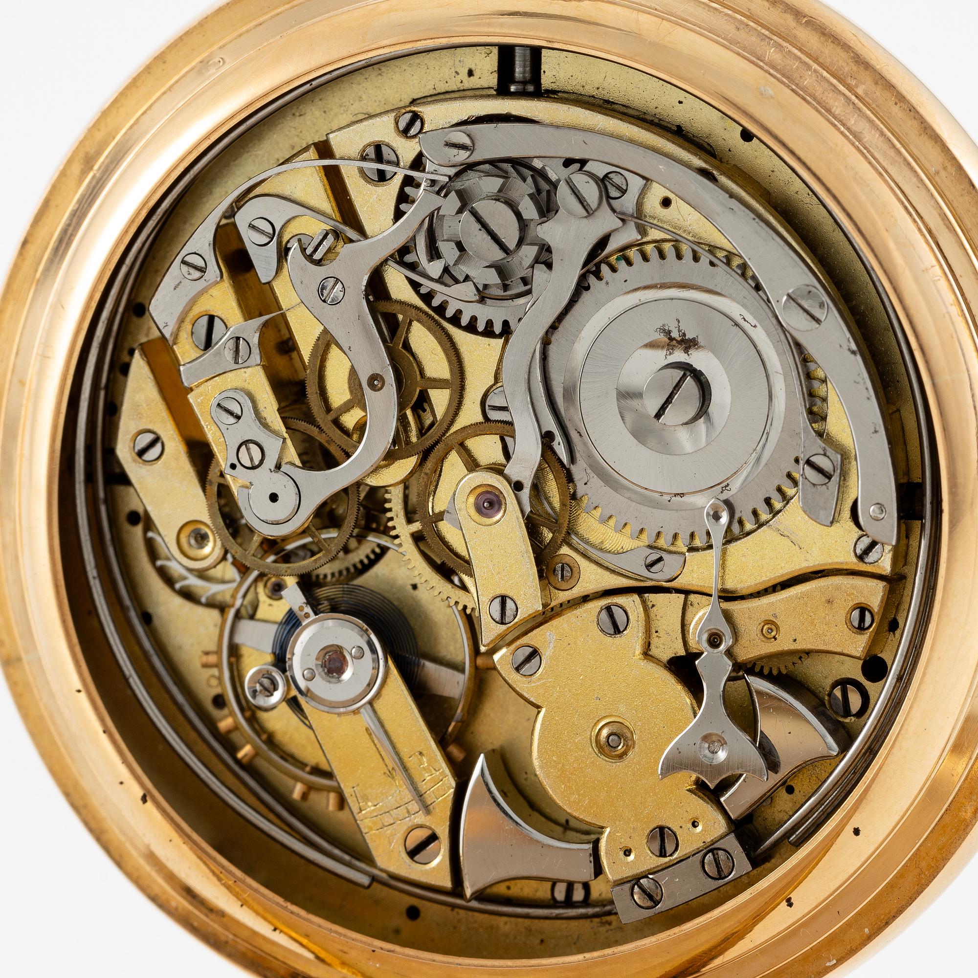 Pocket watch, 18K gold, minute repeater, chronograph, 57 mm.