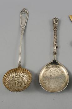 PARTI SILVER, 5 delar, Sverige och Danmark, 1800-talets andra hälft, total vikt 452 g.