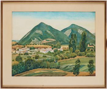 Josef Frank, a watercolour of a Southern European landscape with mountains, not signed.