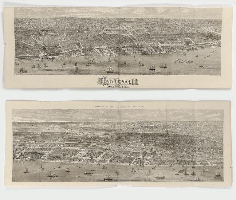 KARTOR, tryck, 2 st, London samt Liverpool, 1800-tal.