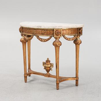 A Gustavian giltwood and marble console table, late 18th century.