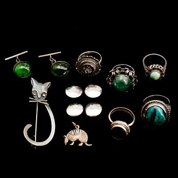 SAMLING SMYCKEN, silver, bla ringar.