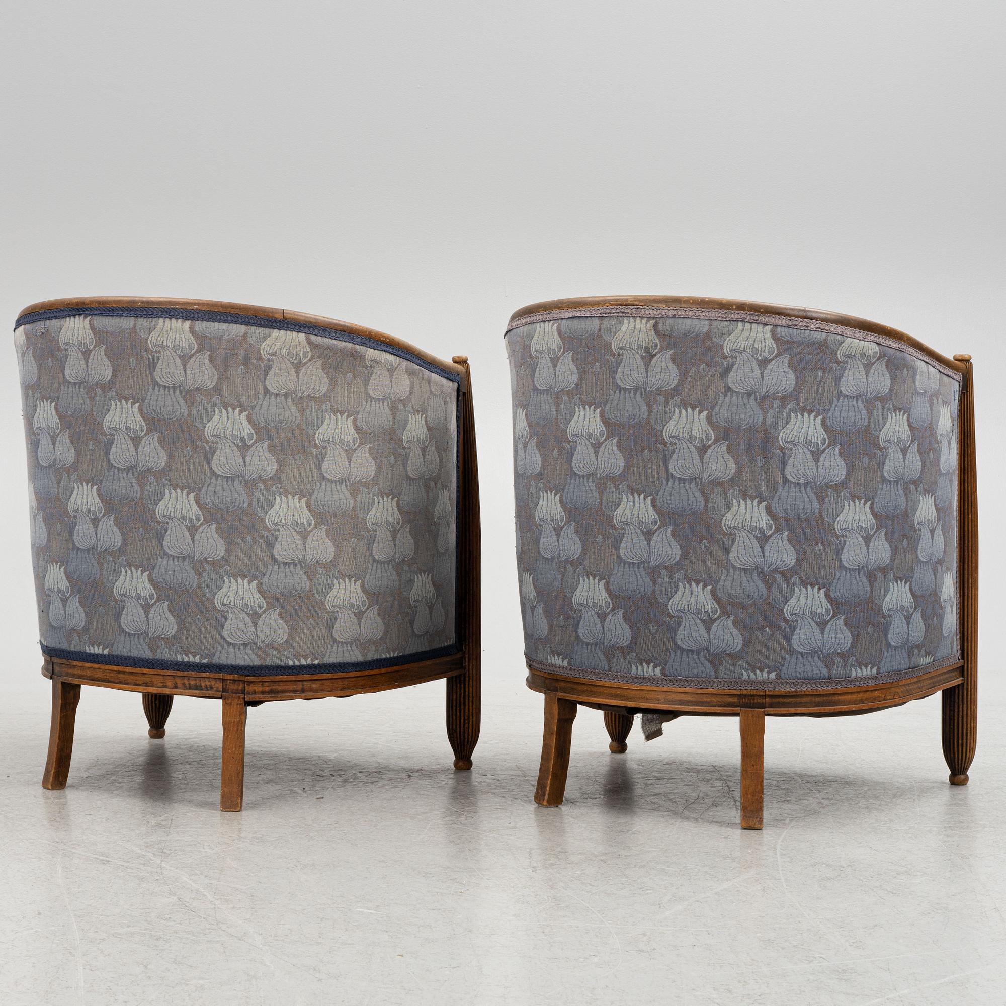Paul Follot, attributed, a pair of armchairs, first half of the 20th century.