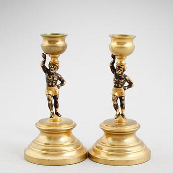 LJUSSTAKAR, 1 par, brons, 1800-tal.