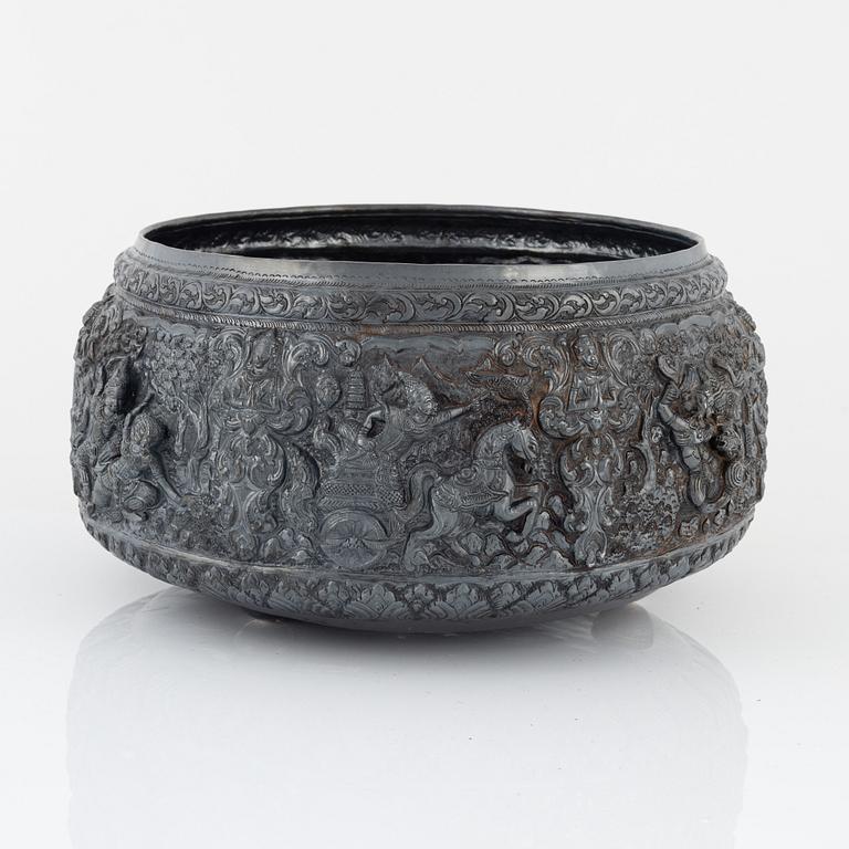 Bowl, low-grade silver, Southeast Asia.
