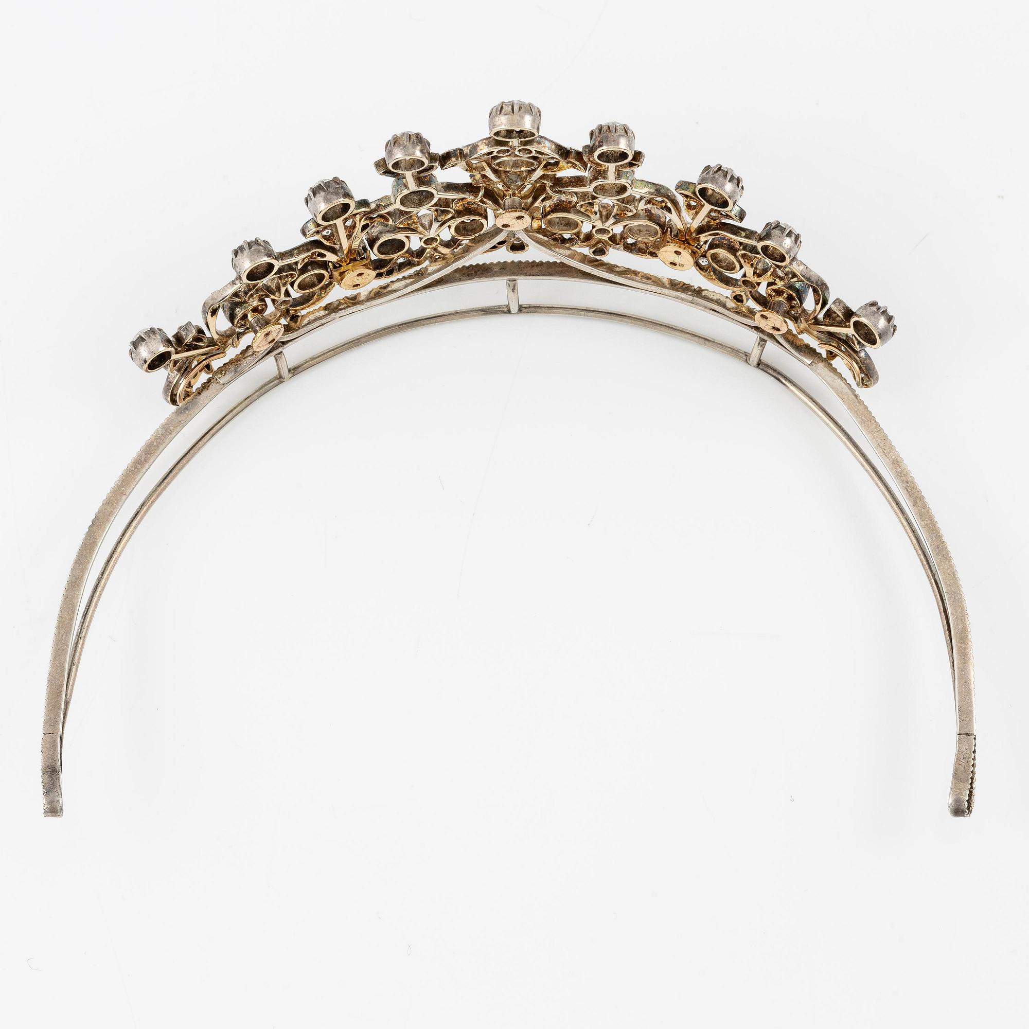A tiara/brooch combination, silver with old-cut and rose-cut diamonds.