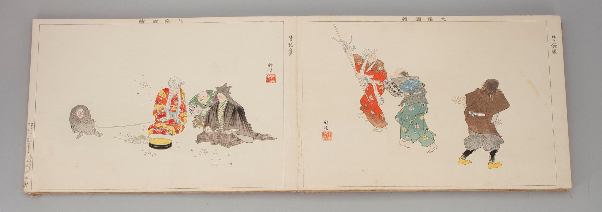 TSUKIOKA KOGYO, träsnitt, 52 st, "No gaku zu e" sign. Tokyo Japan 1898. Del 1.