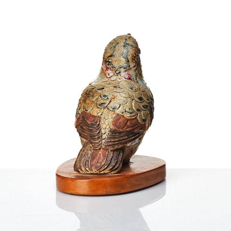 Tyra Lundgren, a stoneware sculpture of a bird, Sweden mid 20th century.