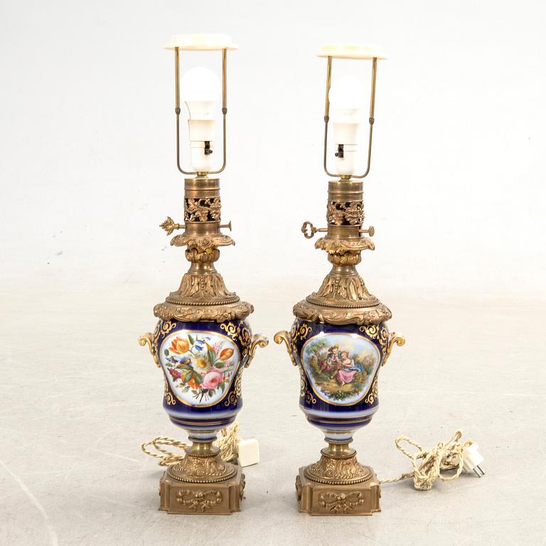 Table lamps, a pair, porcelain, first half of the 20th century.