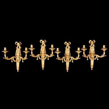 1238. Four Louis XVI-style late 19th century two-light wall-ligts by Victor Paillard (1805-1886).