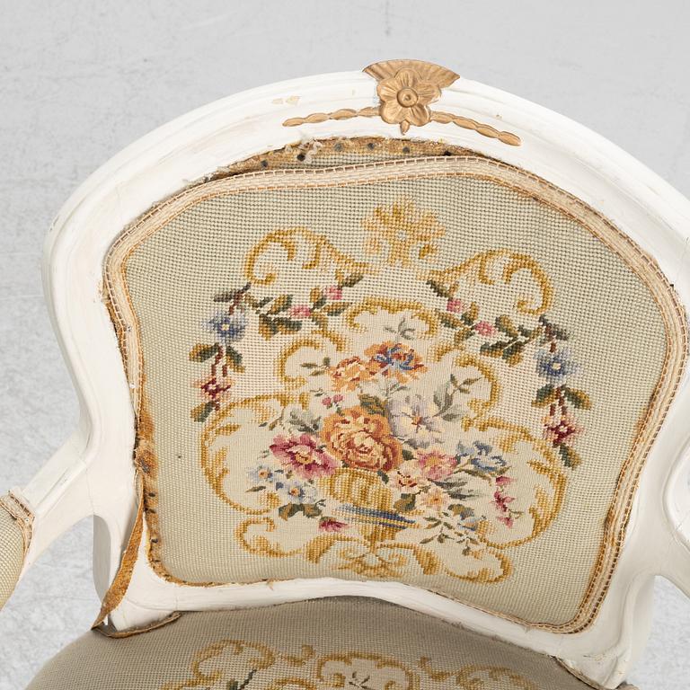 Karmstolar, ett par, 1800-talets slut, Rokokostil.