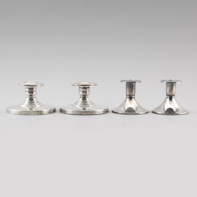 LJUSSTAKAR, 2 par, silver, 1900-talets första hälft.