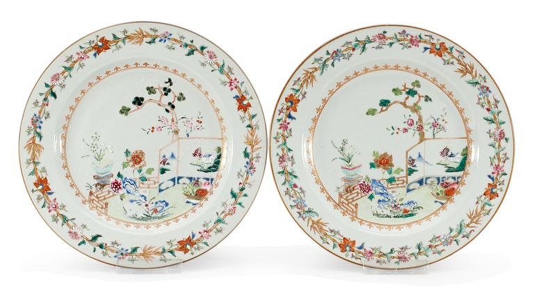 A pair of famille rose plates, Qing dynasty. Qianlong (1736-95).