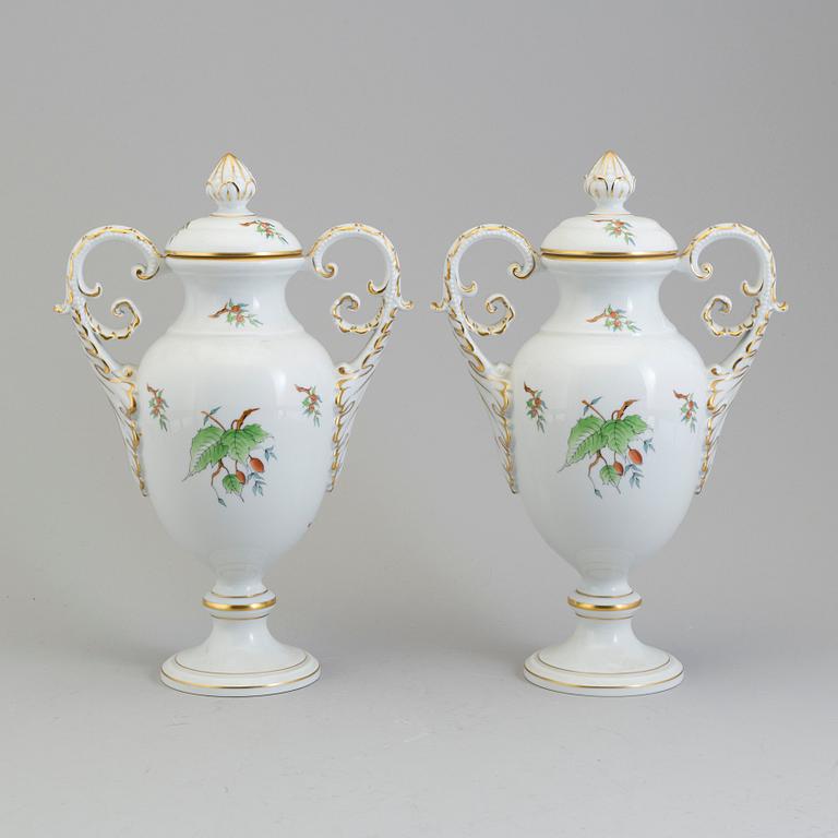 A pair of mid 20th century porcelain urns, Herend, Hungary.