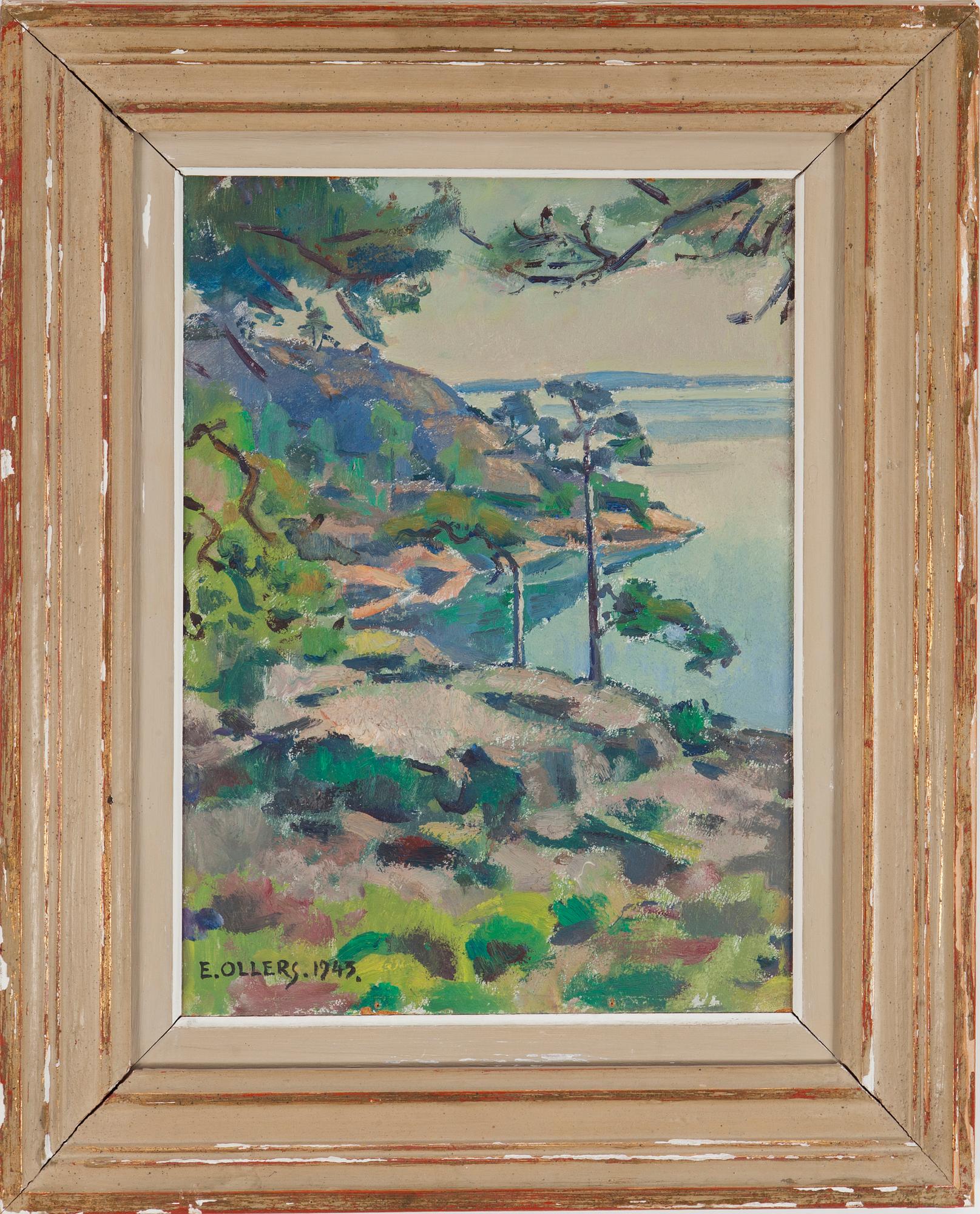 EDVIN OLLERS, olja på pannå, signerad E. Ollers och daterad 1943.